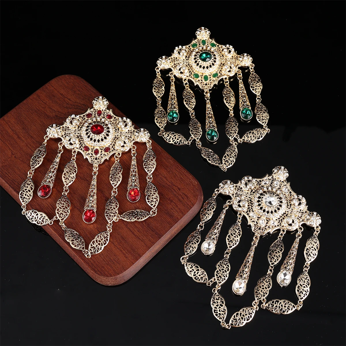 Fashion Trendy Style Arabic Metal Brooch Necklace Dual-Purpose Jewelry Hollowed-Out With Diamonds Women's Wedding Caftan