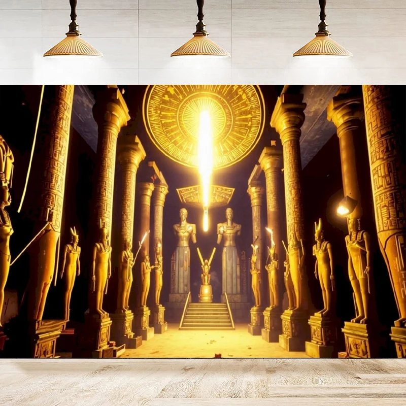 Golden Egyptian Pharaoh Photography Backdrop Pyramid Stairway Egypt Queen Religion History Culture Interior Decor Background