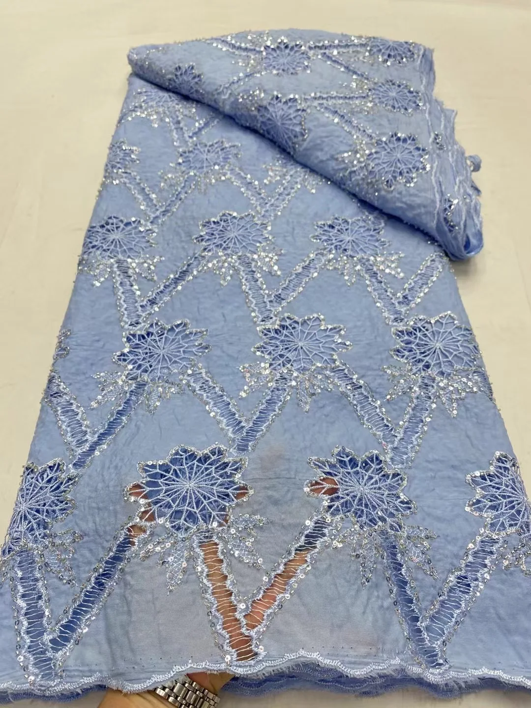 African Nigerian Tulle Lace Fabric，for Sewing Wedding Party Gown Dress, High Quality,Embroidered Cotton Damask, 5Yard, 2025 image 4