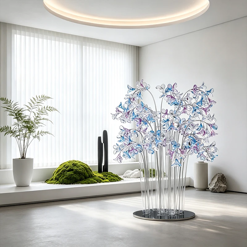 *#Q Hand Dyed Blue Purple Resin Artistic Sculpture Flower Statue High End Commercial Exhibition Hall Decor Wholesale Supply&