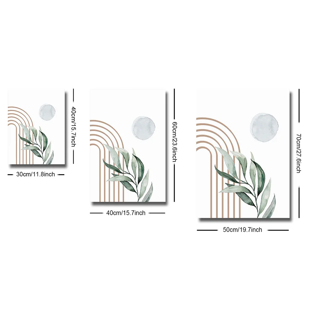 مجموعة من 3 منتصف القرن بوهو ريترو مجردة المشارك قماش طباعة الهندسة الخضراء الرسومات النباتية ورقة اللوحة الحديثة جدار الصورة