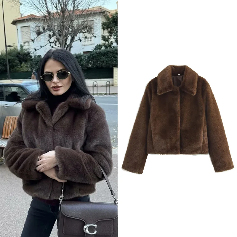 

NERHEFZ осенняя женская короткая куртка из искусственного меха, повседневное женское пальто с воротником с лацканами, модная теплая куртка на пуговицах, женские шикарные топы