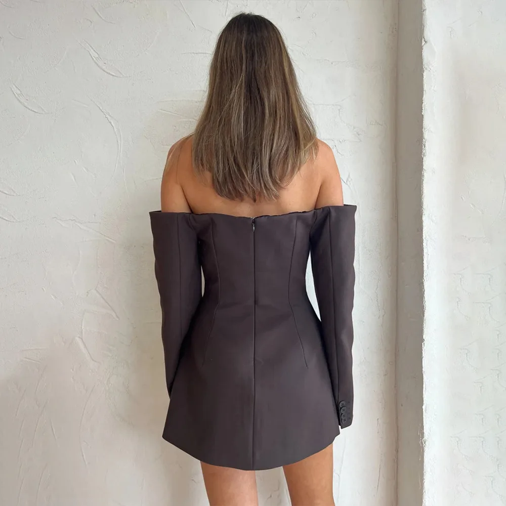 Elegante Mini abito con spalle scoperte per donna Solid Zipper Two Pocket Backless Button Blazer Dress Party Club Evening a-line Mini Dr