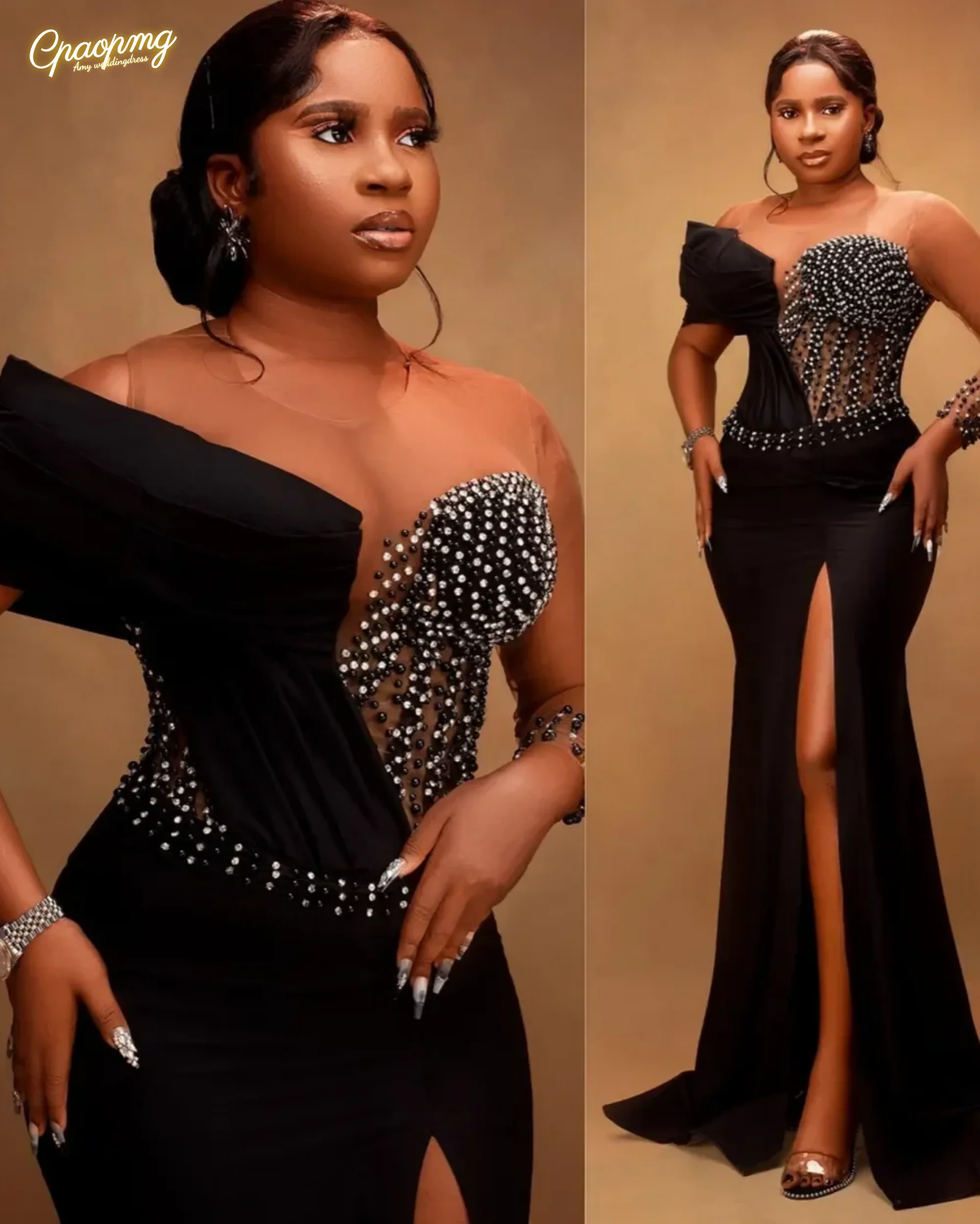 

Черные платья русалки для выпускного вечера в Дубае и Аравии по индивидуальному заказу для женщин, вечерние платья из бисера, иллюзия, вечернее платье с длинными рукавами