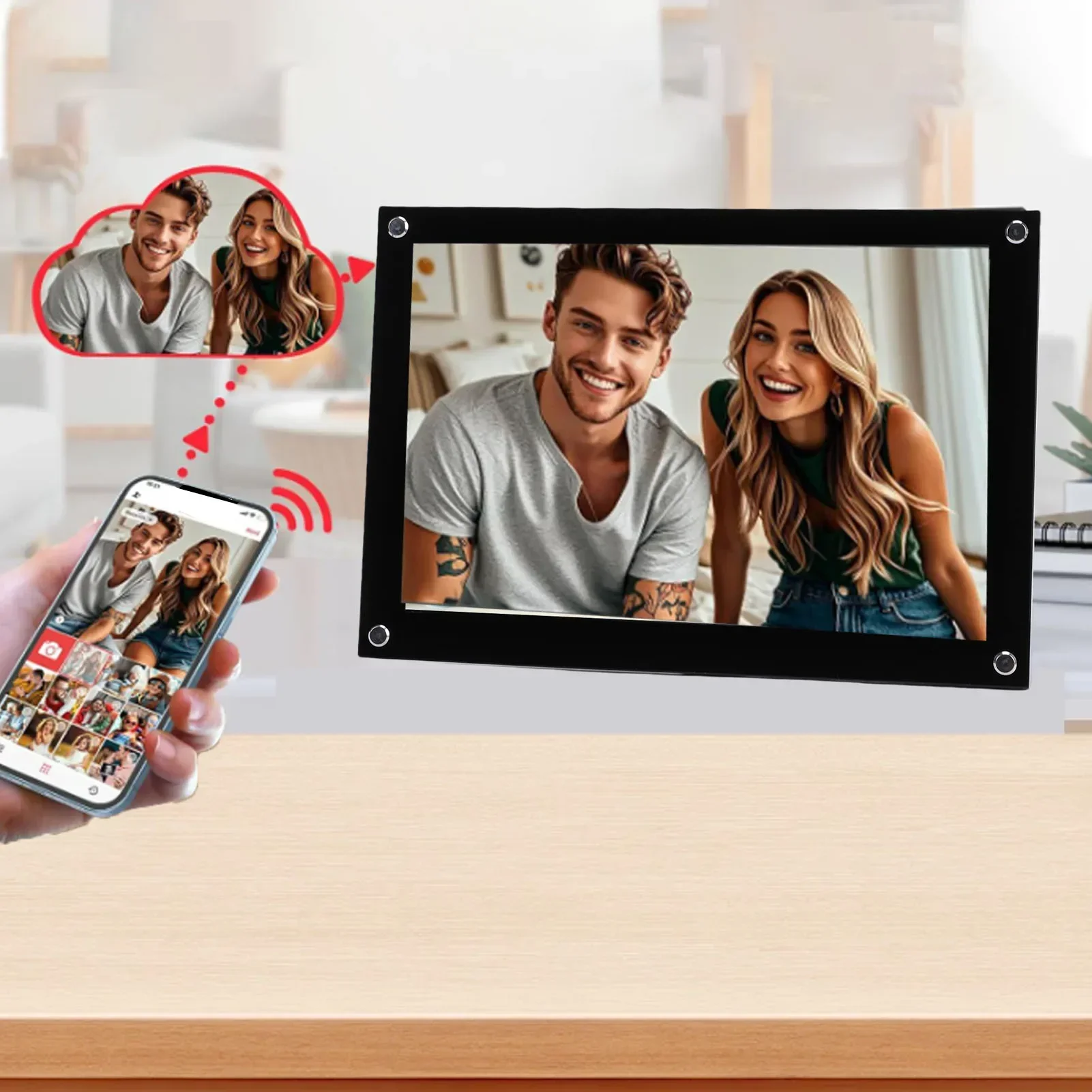 Cadre photo numérique en acrylique, lecteur WiFi, stockage 32 Go, écran tactile HD 10,1 pouces pour VPHOTO, partage de photos et vidéos sur le cloud