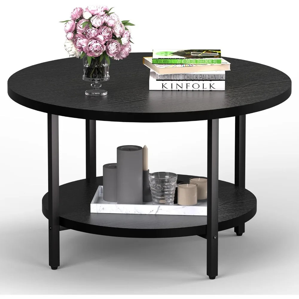 

Coffee Table Round, Circle Coffee Table with Storage Shelf, Wood Coffee Table Circular for Living Room,