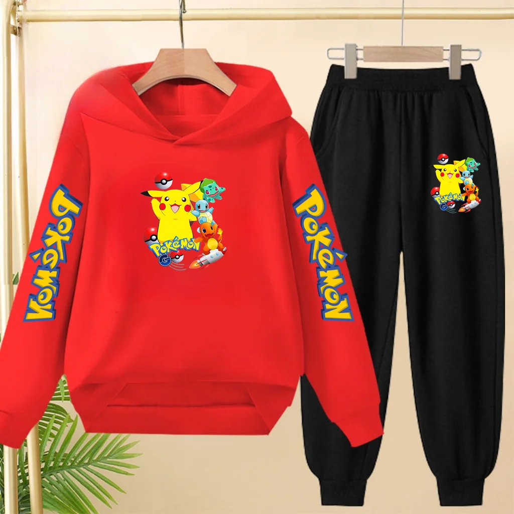 Kinder-Kapuzenpullover, hübsche Anime-Kleidung, 3–12 Jahre, elektrische Maus, heiß verkauft, Mantel, Sweatshirt + Hose, 2P, Jungen, Mädchen, Kleinkind, Freizeit-Set