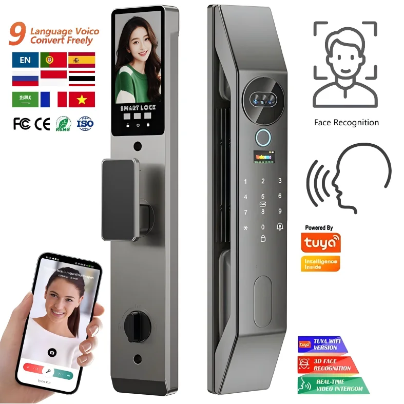 

3D распознавание отпечатков пальцев лица, умный замок для домашней безопасности, визуальный умный замок, алюминиевый сплав, кошачий глаз, электронный пароль, дверь