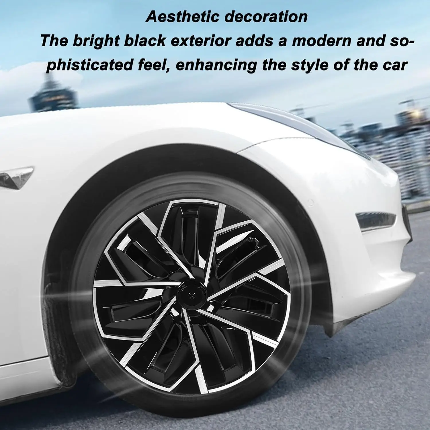 4PCS Hub Cap Performance Replacement 19-Inch for Tesla Model Y Wheel Cap Automobile Hubcap Full Rim Cover Accessories 2019-2024