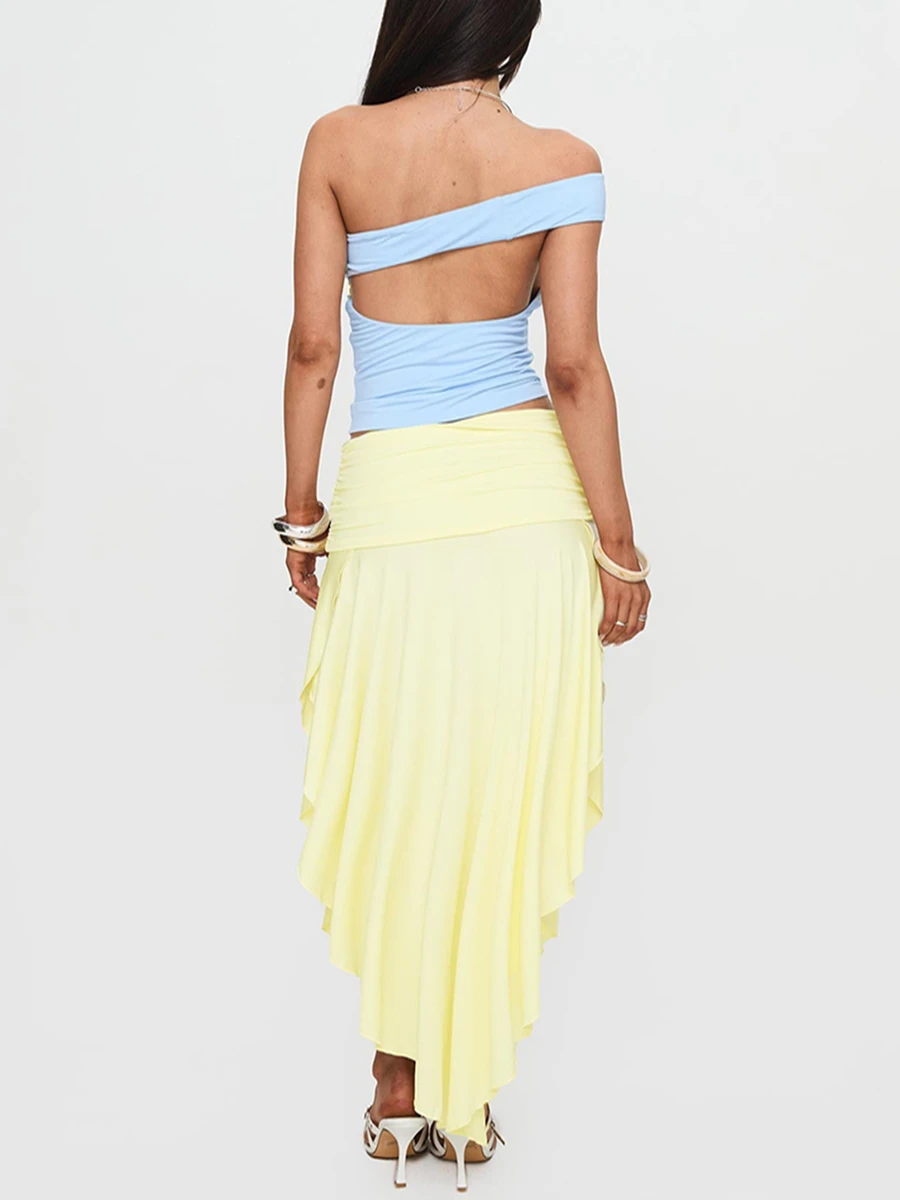 Stylish High Waist A-Line Skirt with Pleated Hem and Asymmetrical Design Perfect for Travel Beach and Shopping