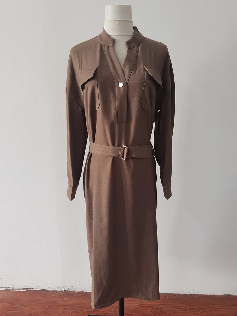 ชุดเดรสคอวี cewek seksi เข้ารูปสำหรับผู้หญิง, เดรสลูกไม้กระดุมแถวเดียวแขนยาวเสื้อสำหรับใส่ในฤดูใบไม้ร่วง