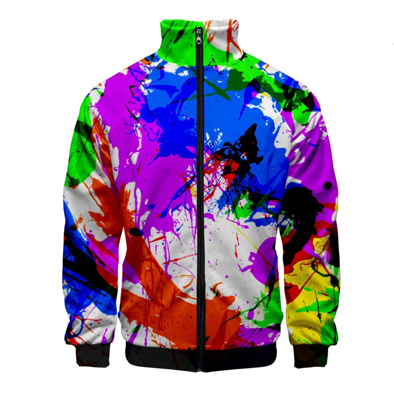 Abstract Painting Pattern 3D Jacket Men Women Harajuku Hip Hop Style Hoodies Casual Stand Collar Zipper Sweatshirt Mens Clothes