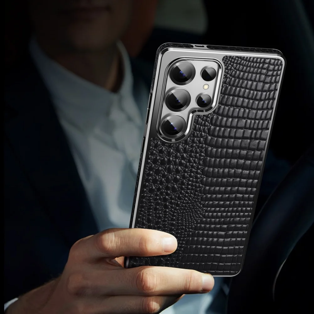 

Магнитный чехол из натуральной коровьей кожи для Samsung S26 S25 S24 S23 Ultra с узором под крокодила