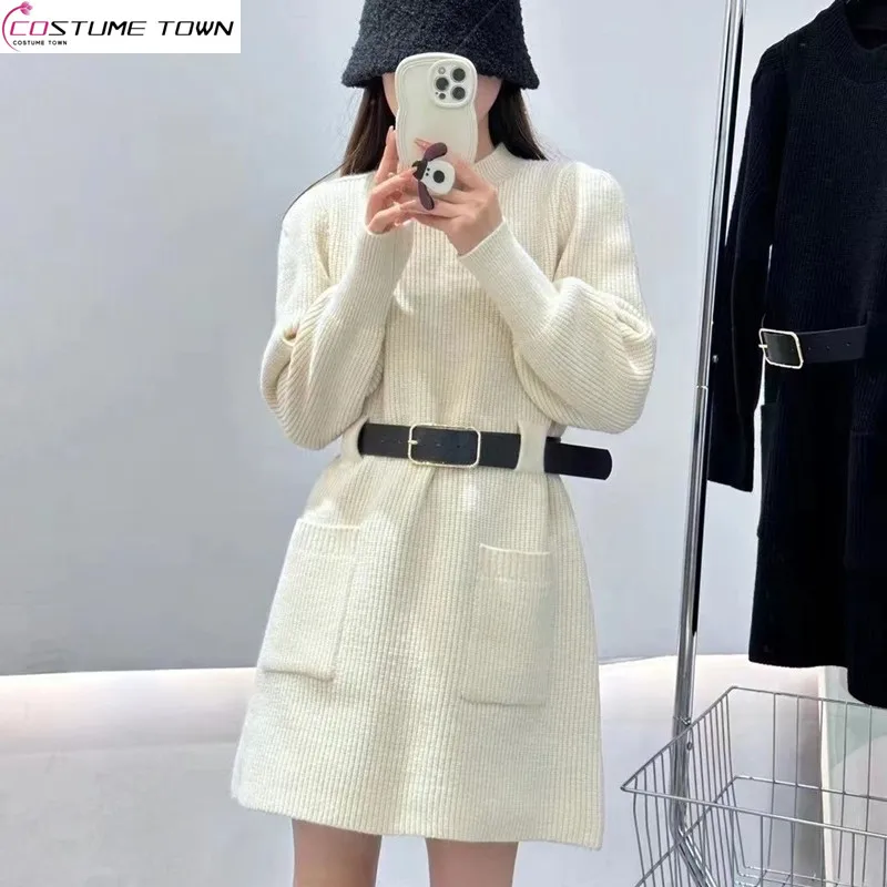 French Rich Family Thousand Gold Style Knitted Dress Women's Autumn and Winter Mid Length Knitted Sweater Skirt