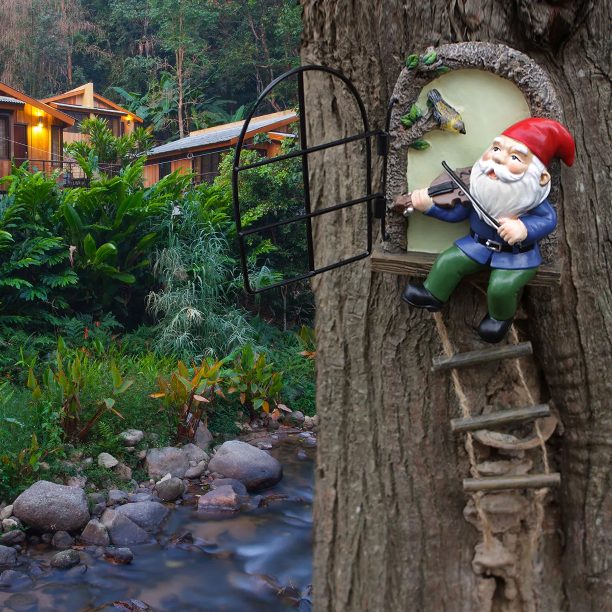 ‌Musical Gnome Garden Statue - Handmade Resin Ornament for Patio & Fairy Garden
