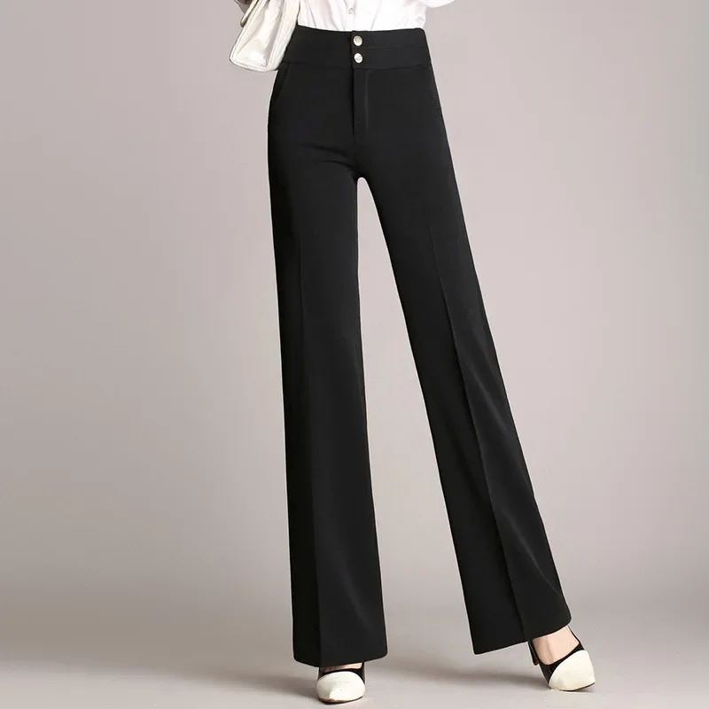 

Office Ladies High Waist Wide Leg Pants Solid Black Blue Red Palazzo Pants Ol Style Formal Work Chiffon Loose Trousers Women