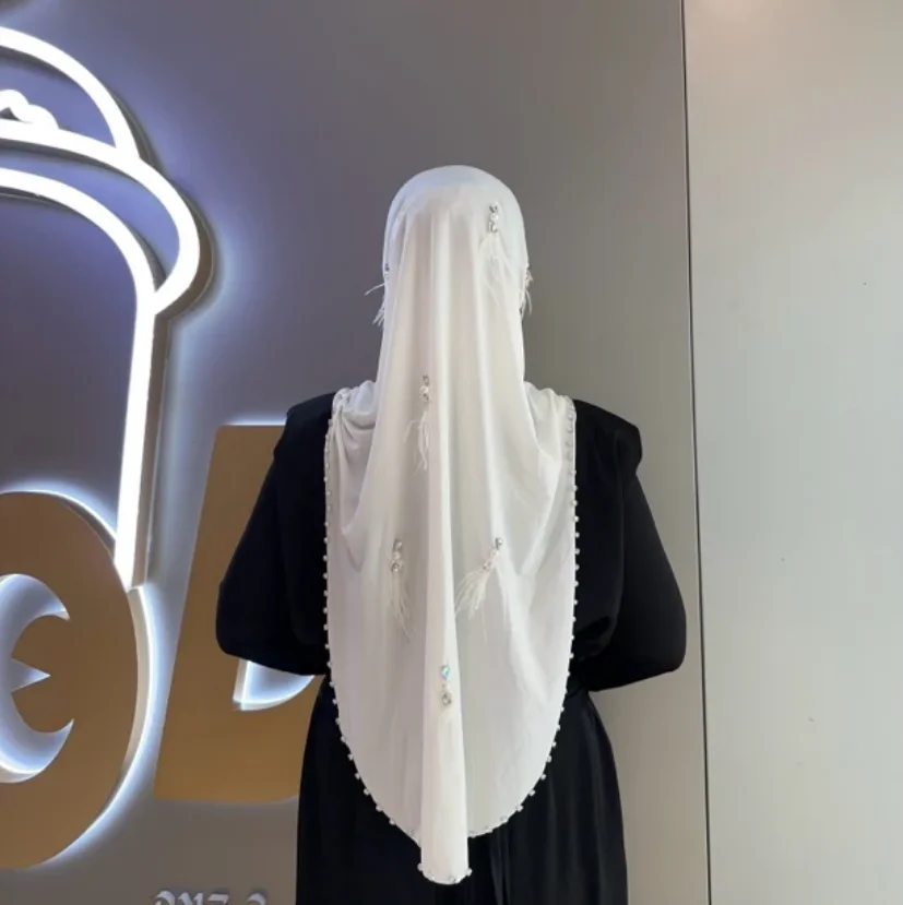 2024 Muslim Islam Woman Cover Head Instant Feather Hijab Wraps