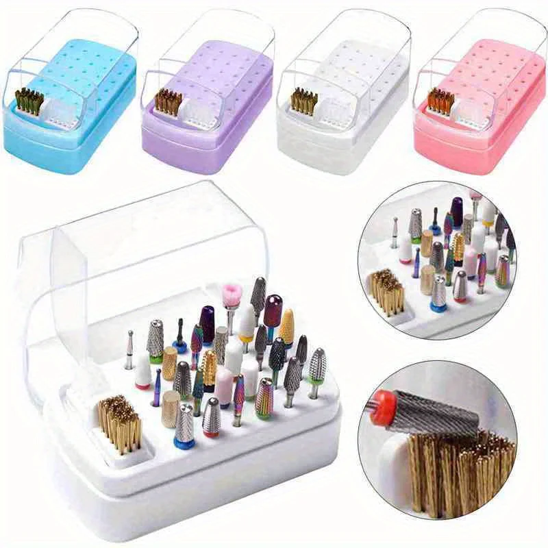

2 in 1 Nail Drill Bits Storage Box 30 Holes with Cleanning Brush Manicure Salon Grinding Head Holder Display Nail Art Accessory
