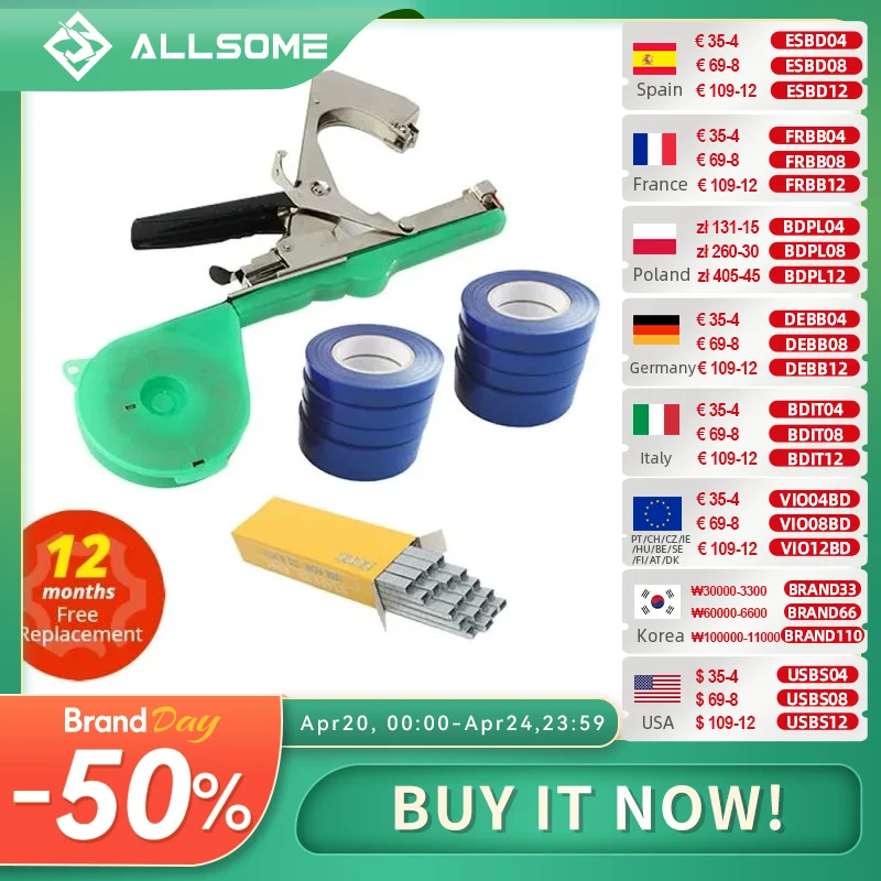 

ALLSOME машина для завязывания растений садовые растения Tapetool Tapener + 10 рулонов лента Набор для овощей виноград помидор огурец перец цветок