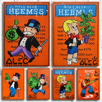 Orange Fashion Cartoon Wall Art Decoration Painting Alec Monopoly Rich Man with Dollars Money Bag Canvas Poster Print Home Decor