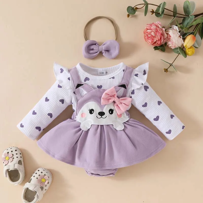 

Autumn Winter Baby Girl Dress Jumpsuit Cartoon Fox Long Sleeve Dress With Hairband For Newborn Baby Crawling Clothes 0-1 Year