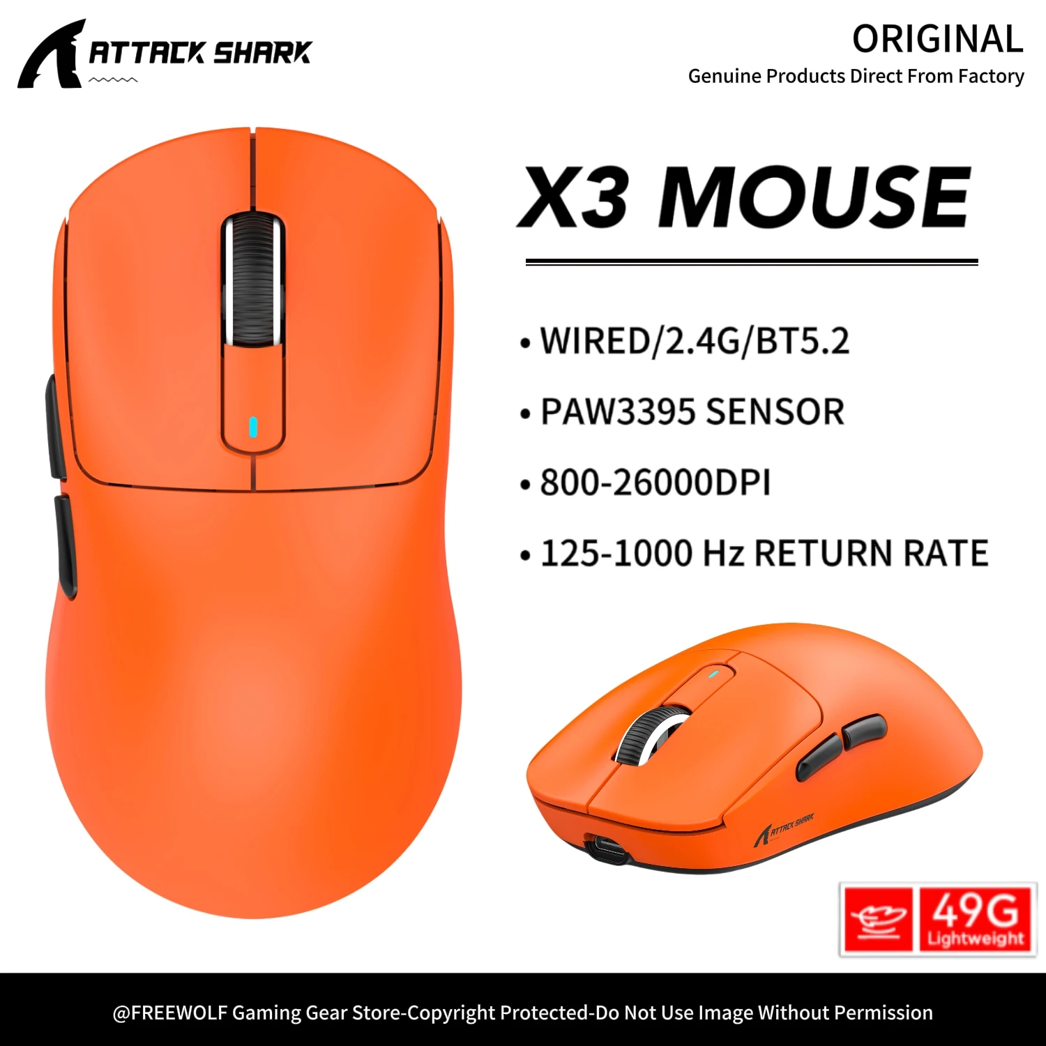 ATTACK SHARK X3 X3PRO Wireless Mouse Bluetooth Lightweight,PAW3395 1K Hz Return,Tri-Mode Connection,Macro Gaming Mouse