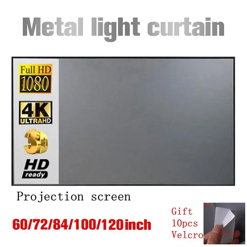 Simple Metal Anti Light Projection Screen 60 72 84 100 120 Inch Portable Outdoor High Definition 4k Projection Cloth Portable