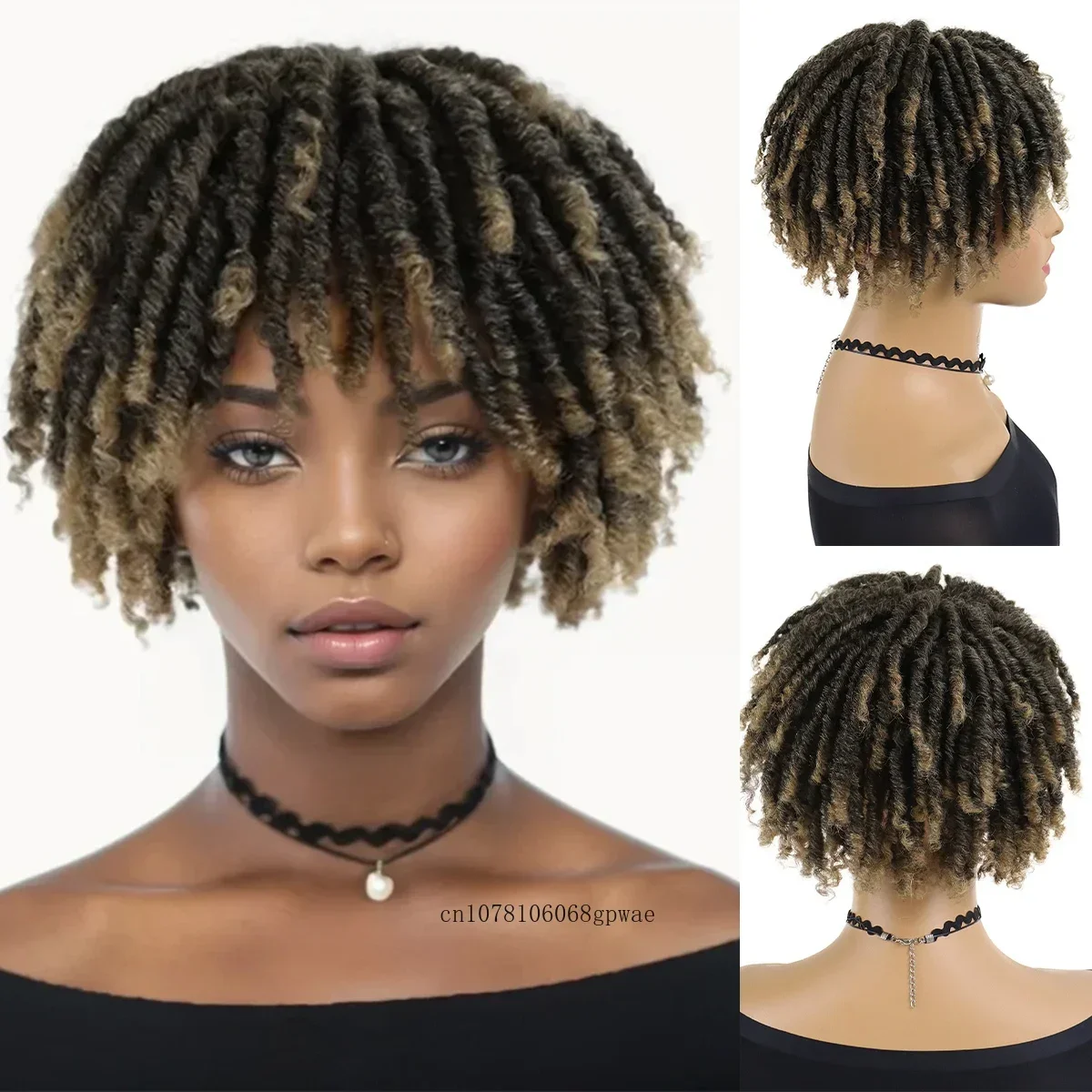 

Afro Wig for Black Women Synthetic Ombre Blonde Braided Wig with Bangs Toupee Hair Dreadlocks Short Curly Half Wig Daily Costume