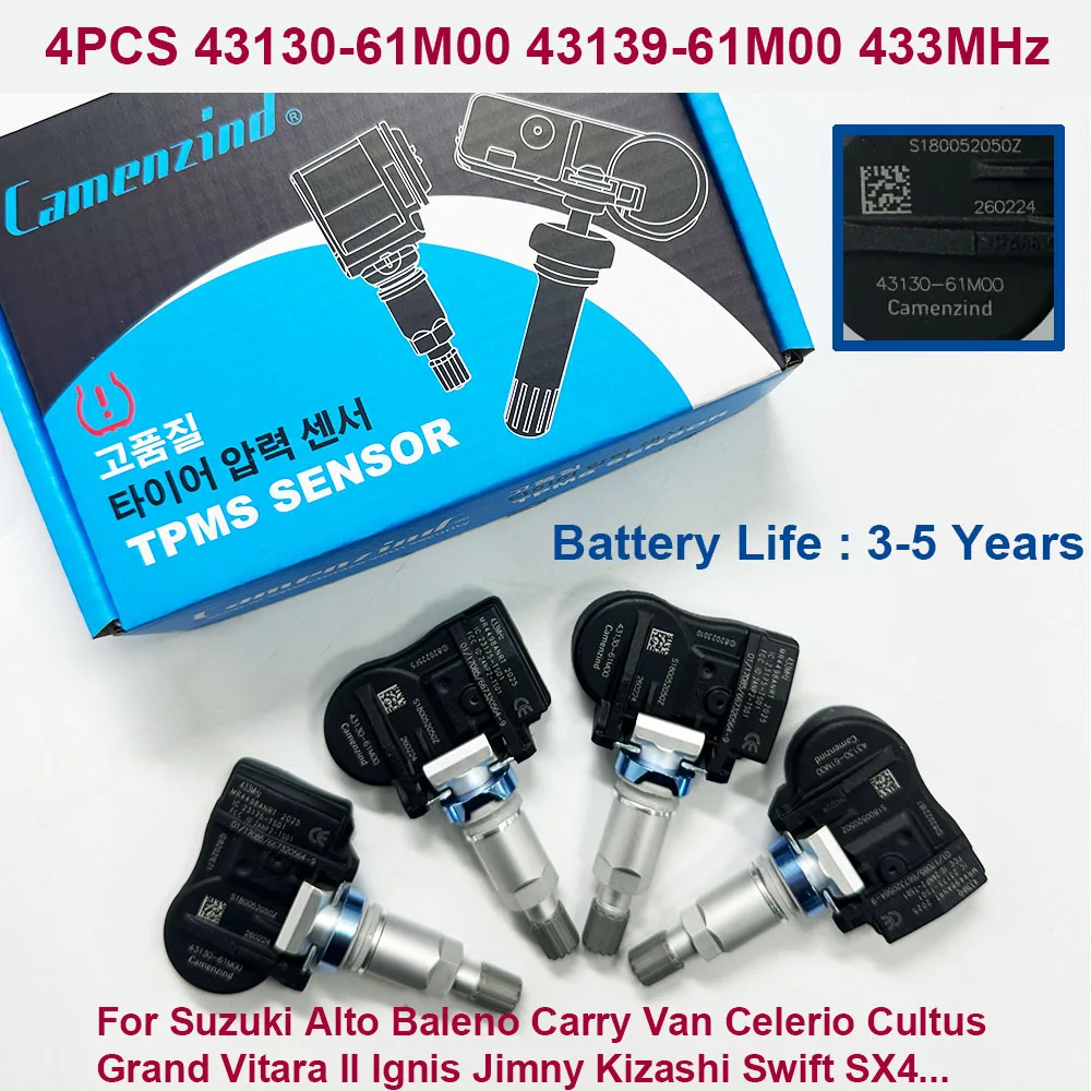 

4Pcs 43130-61M00 4313061M00 43139-61M00 For Alto Baleno Cultus Ignis Jimny Kizashi Swift SX4 TPMS TIRE PRESSURE SENSOR 433MHz