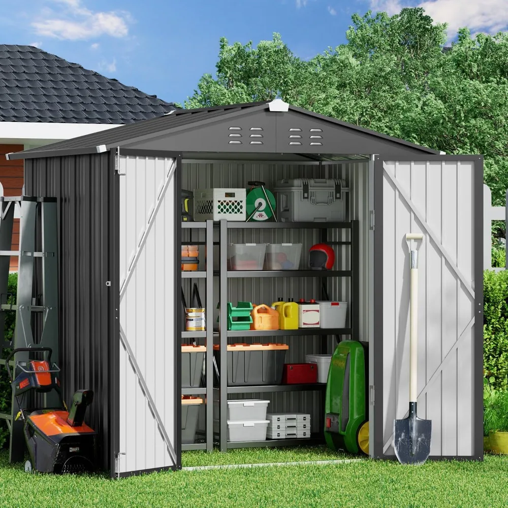 6 x 4 FT Outdoor Storage Shed, Metal Garden Shed, Dark Gray | Double Lockable Doors, Anti-Corrosion Metal Garden, Customized