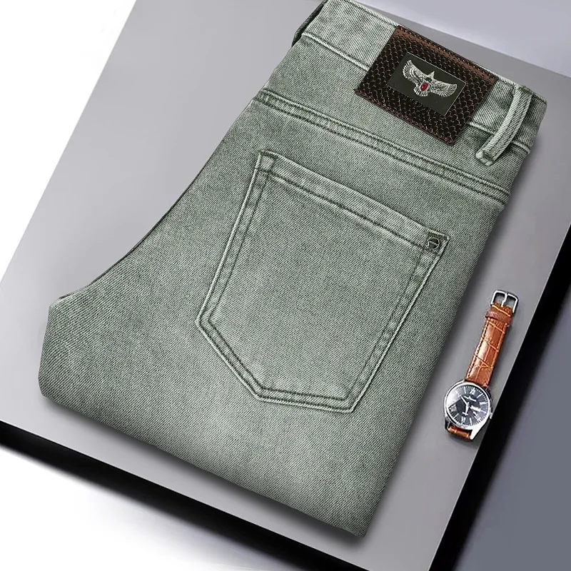 Spring New Jeans Men's Fashion Brand Light Luxury High-end Men's Clothing Slim Fit Small Feet Elastic Denim Pants