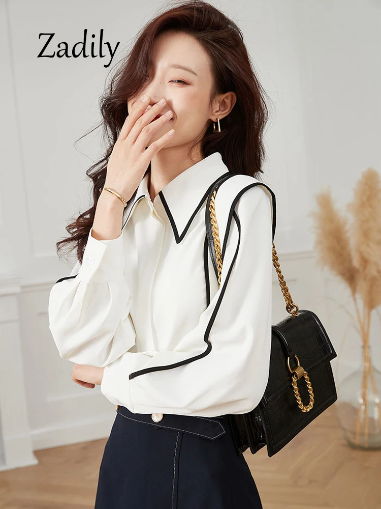 

Zadily 2024 Summer Long Sleeve Women White Basic Shirt Korea Style Button Up Binding Ladies Tunic Office Lady Work Blouse Tops