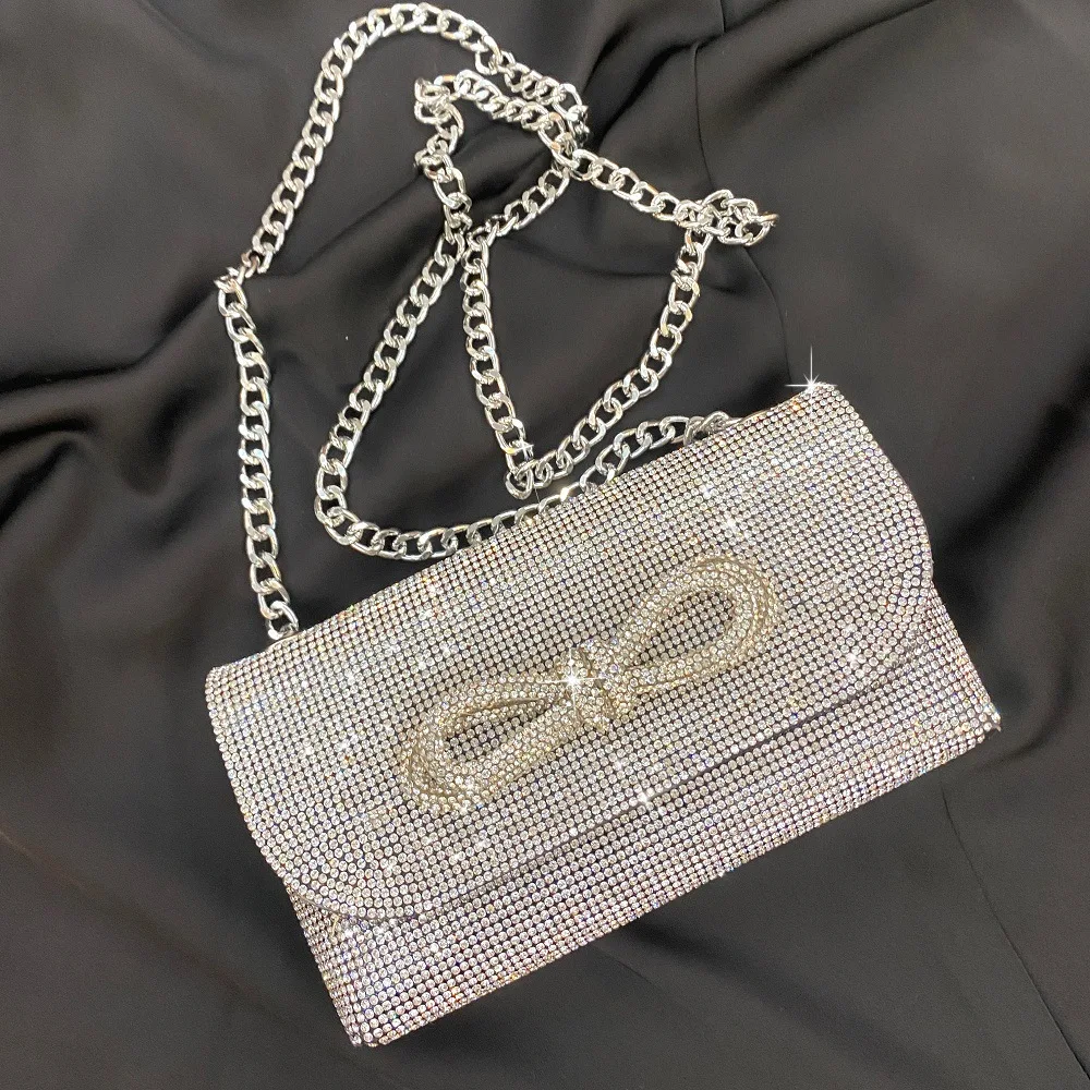 

Women Bow Fashion Crystal Shoulder Bag Rhinestone Crossbody Bag Luxury Designer Handbags Shiny Party Clutch Bags Dress Purse Bag