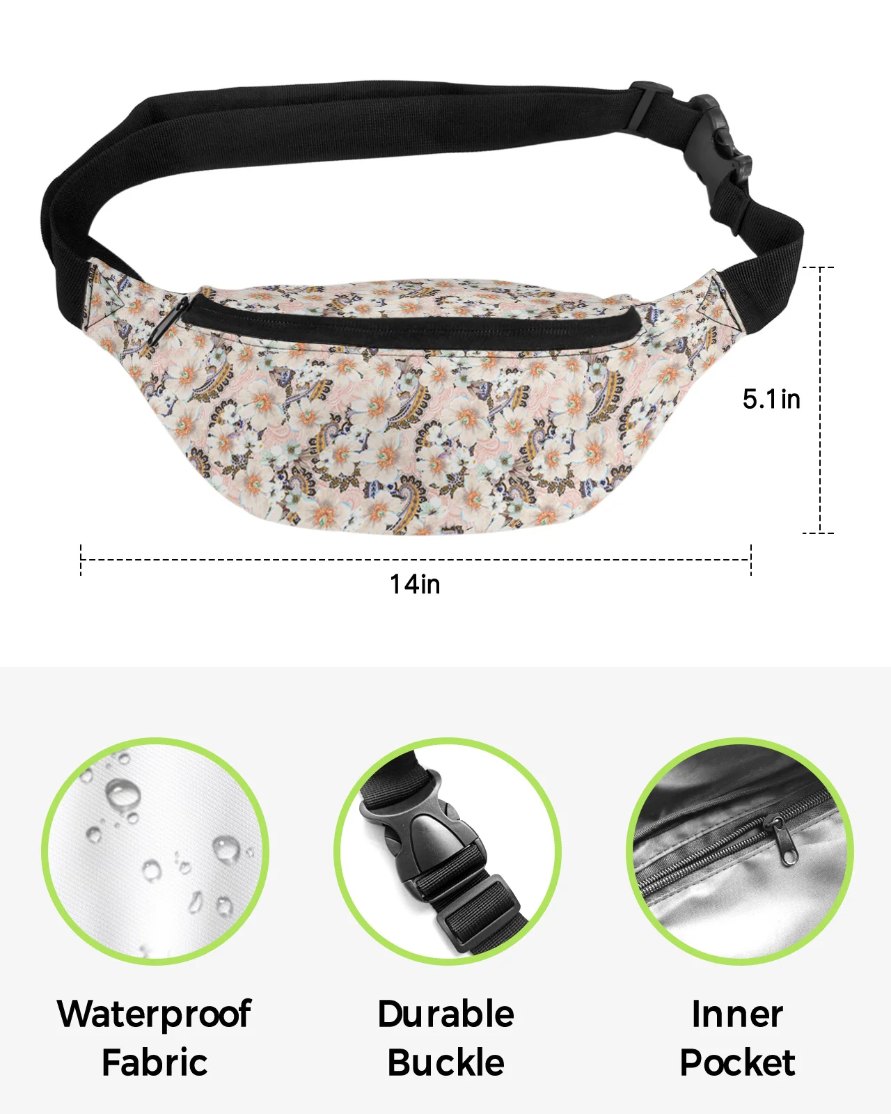 Cartera de hoja de flor antigua para hombre y mujer, riñonera grande, bolso para teléfono, cartera impermeable, bolsas de cadera de plátano