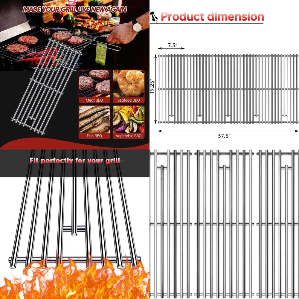 

Stainless Steel Grill Grates for BBQ Bull Brahma 5 Burner Models 57568, 57569, 57568CE, and Lion Premium 40 4 Burner L90000, 900