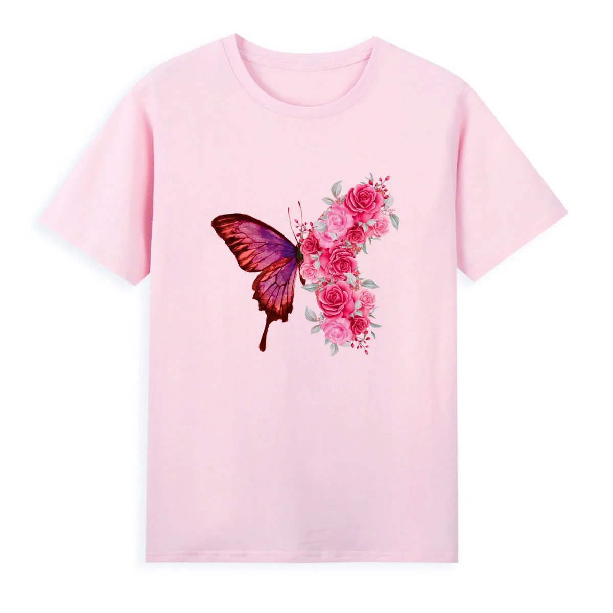 Floral butterfly creative printing T-shirt Women's super beautiful summer top Soft breathable casual short sleeve A1-30