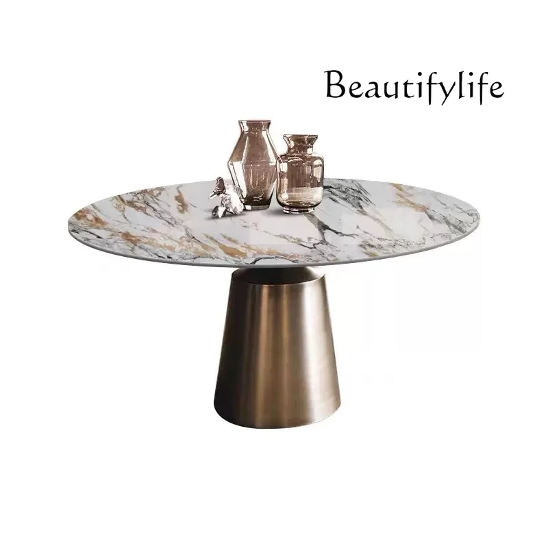 

Rock slab dining table round size apartment round table light luxury creative designer round dining table and chair combination