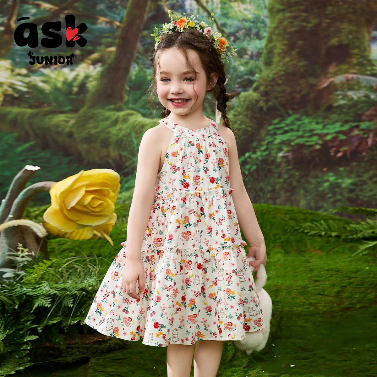 فستان بناتي صيفي صغير بدون أكمام مزين بالزهور #3