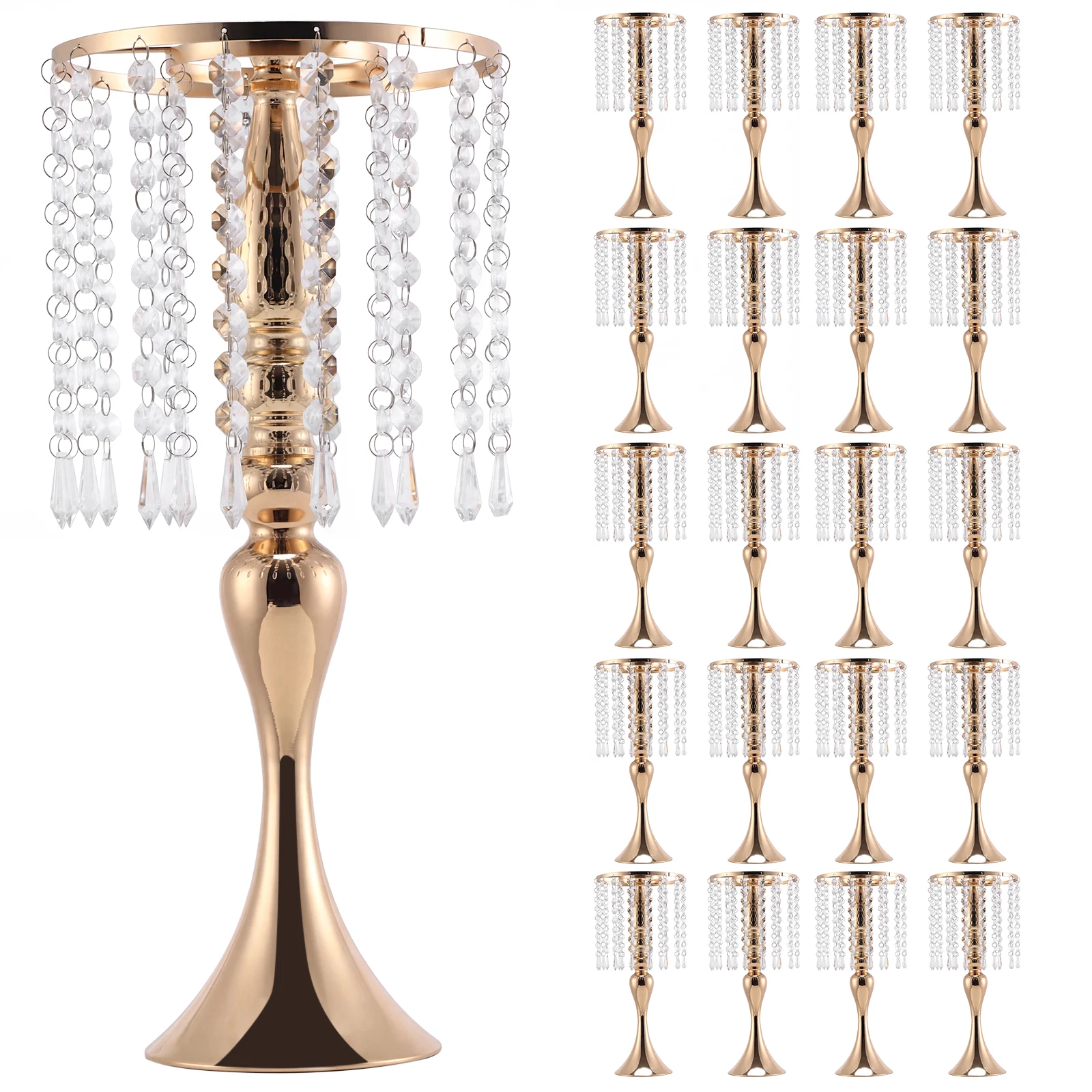 

Tall Crystal Flower Stand Floral Vases Reusable Chandelier Flower Stand Metal Candle Holder for Tabletop Flower Arrangement