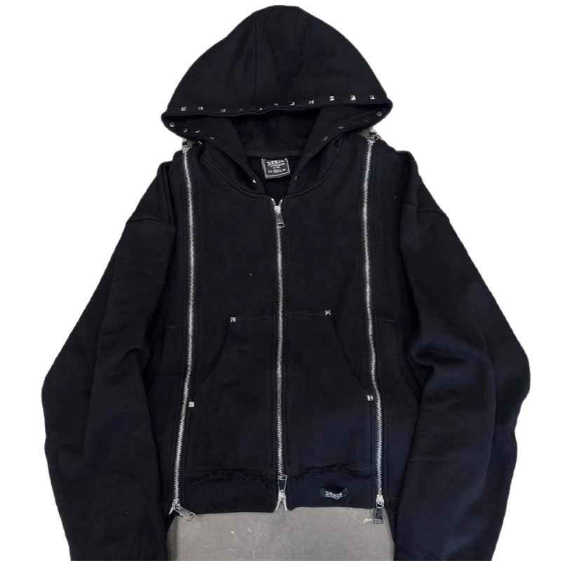 Amerykańska bluza unisex z zamkiem błyskawicznym, w stylu high street, casualowa odzież uliczna dla mężczyzn i kobiet, idealny prezent na co dzień na jesień.