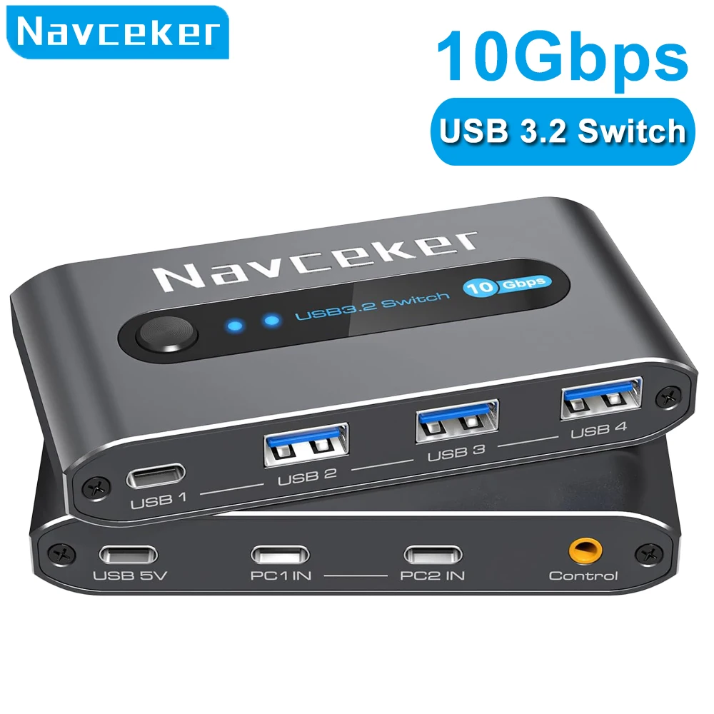 Navceker 10Gbps USB C Switch USB C 3.2 Switcher for PC Keyboard, Mouse, Printer and Scanner 2 PCs Sharing 4 Devices USB Switch