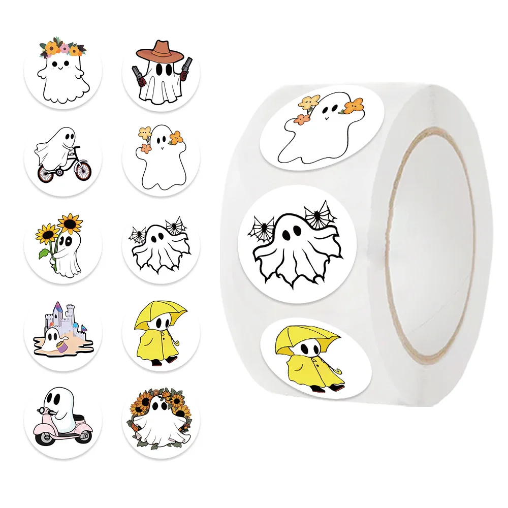 500pcs/roll Halloween Cute Ghost Cartoon Graffiti Stickers Phone Guitar Laptop Notebook Suitcase Water Bottles Sticker Gift