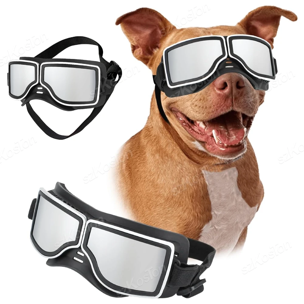 Dog Goggles Medium Large Dog Sunglasses UV Resistant Adjustable Glasses Suitable for Outdoor Cycling and Driving Black Frame