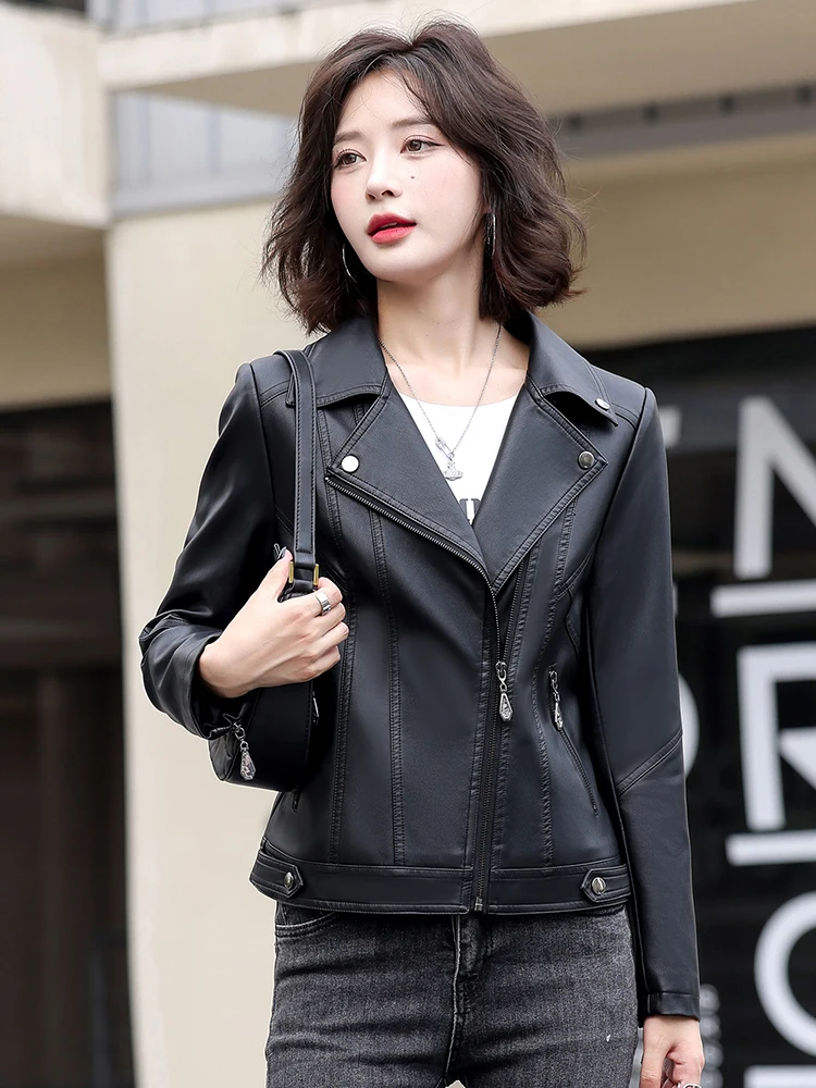 2025年秋新作 本革ジャケット レディース スリムフィット 韓国風スーツカラー バイクウェア スリミングレザーコート