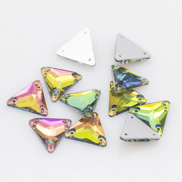 30p 16mm 17-colors Triangle silver Flatback fancy glass Stone sew on crystal rhinestones Sewing embelliment DIY wedding dress