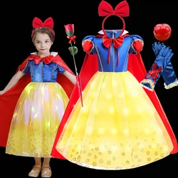 Snow White Princess Dress Kids Girl Costume With Cape Headwear Halloween Carnival Birthday Party Cosplay Children Clothes Outfit