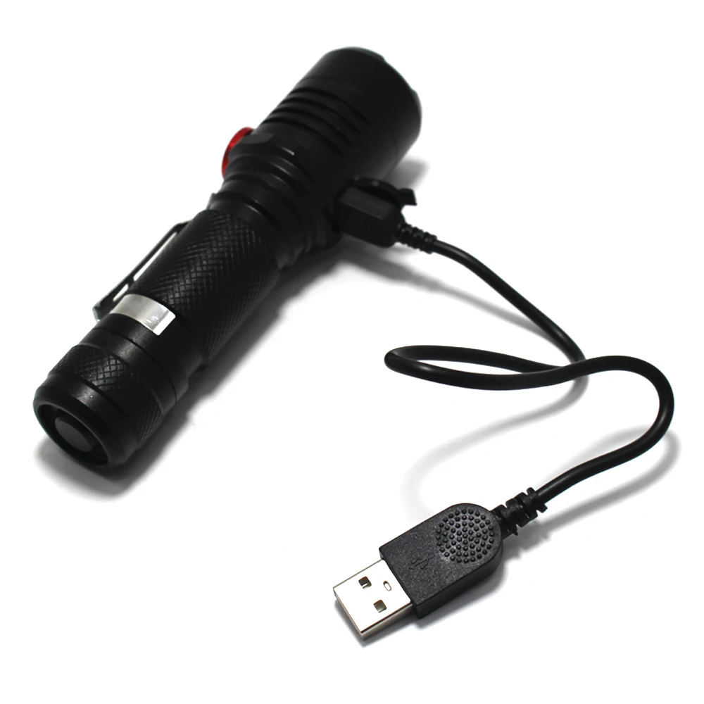 Linterna LED de alta potencia impermeable para autodefensa, lámpara de Flash para acampar, Luz Portátil para exteriores, batería 1x18650 y cargador USB