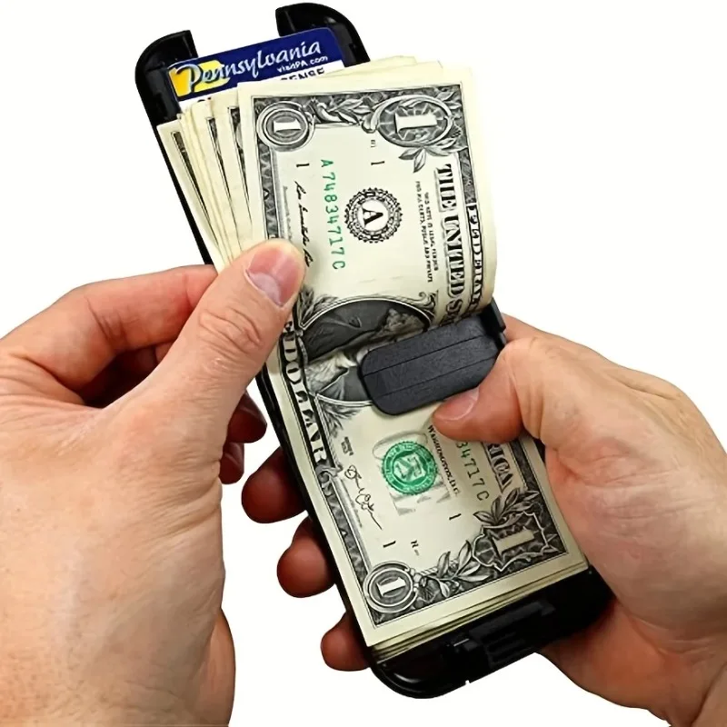 محفظة معدنية لحمل بطاقات الائتمان وبنك الهوية المعدنية ومضادة لتحديد الهوية بموجات الراديو ومحفظة بسيطة للرجال بمشبك ألومنيوم رفيع للغاية وحامل نقود للجيب