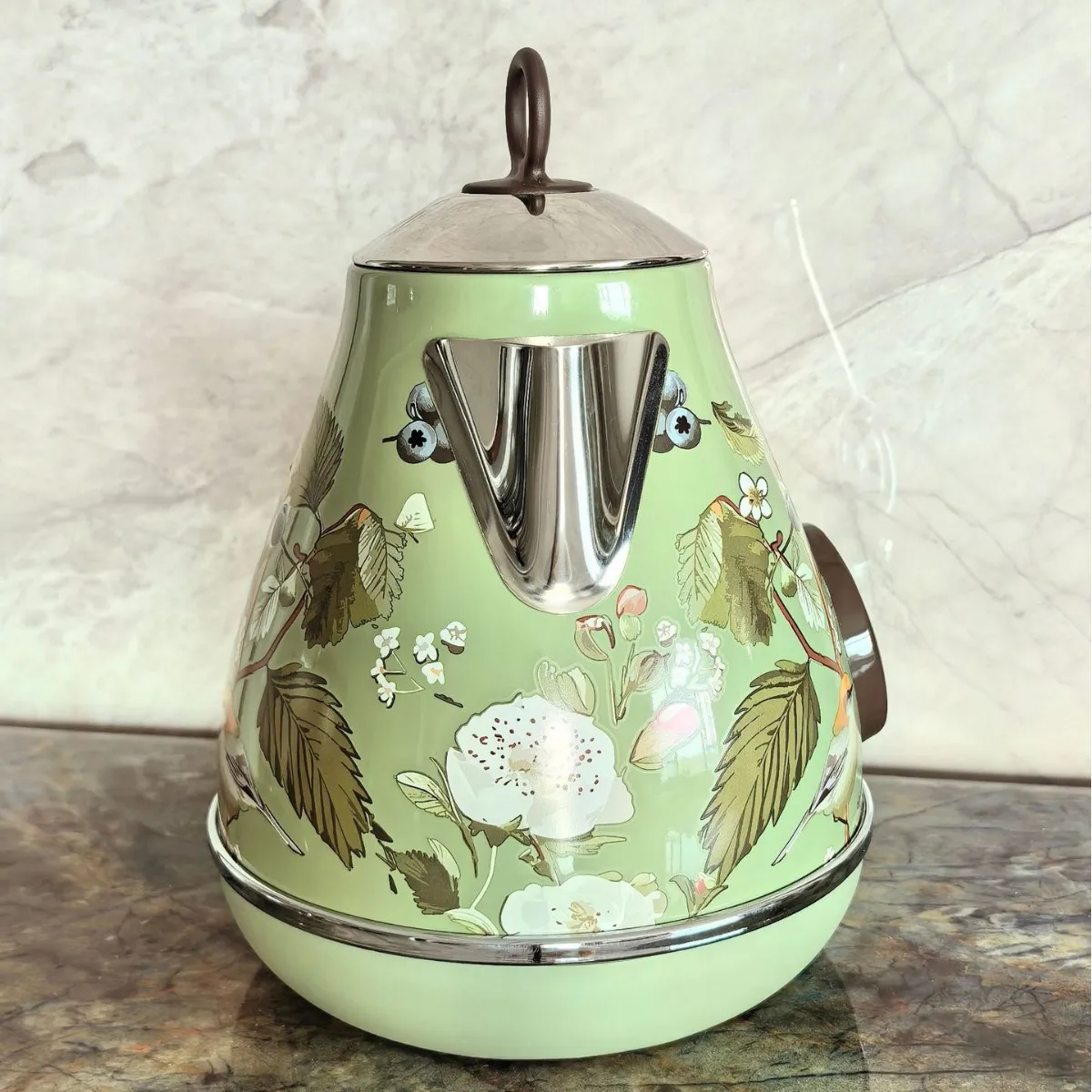 1.7L Retro Pink Floral Electric Kettle 1850W 304 Stainless Steel Temperature Control Boiling Teapot With Keep Warm Function view 5