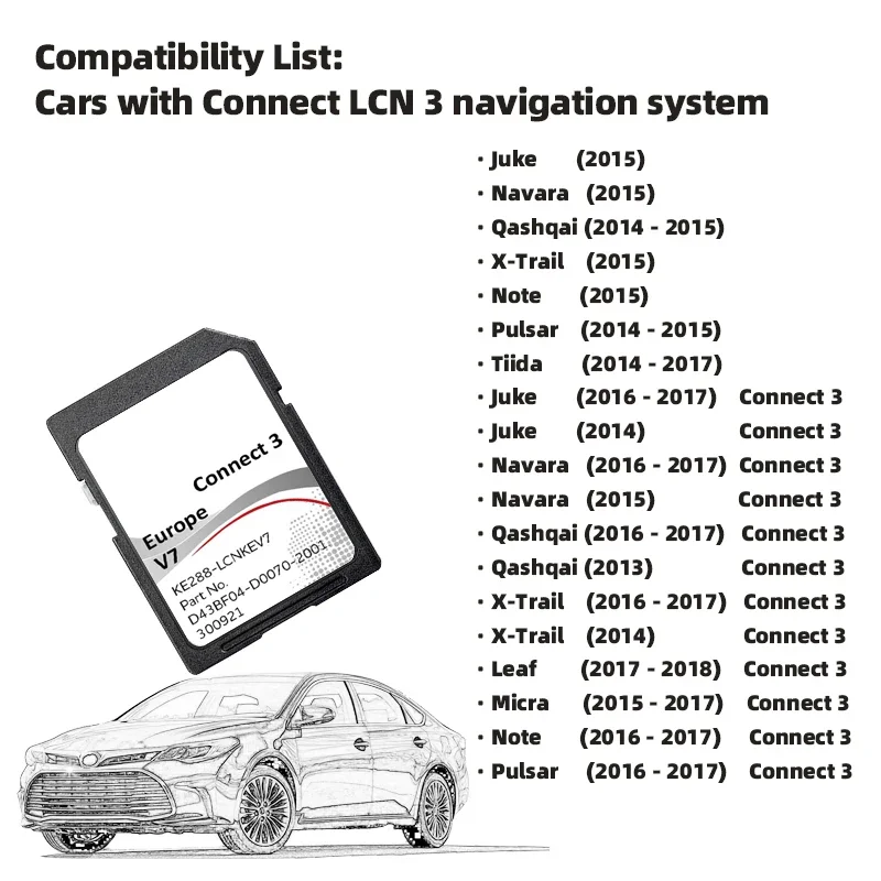 닛산 커넥트 3 V7 2022 Sat Nav 맵 LCN3 SD 카드, Juke Qashqai, 신제품, 무료 배송